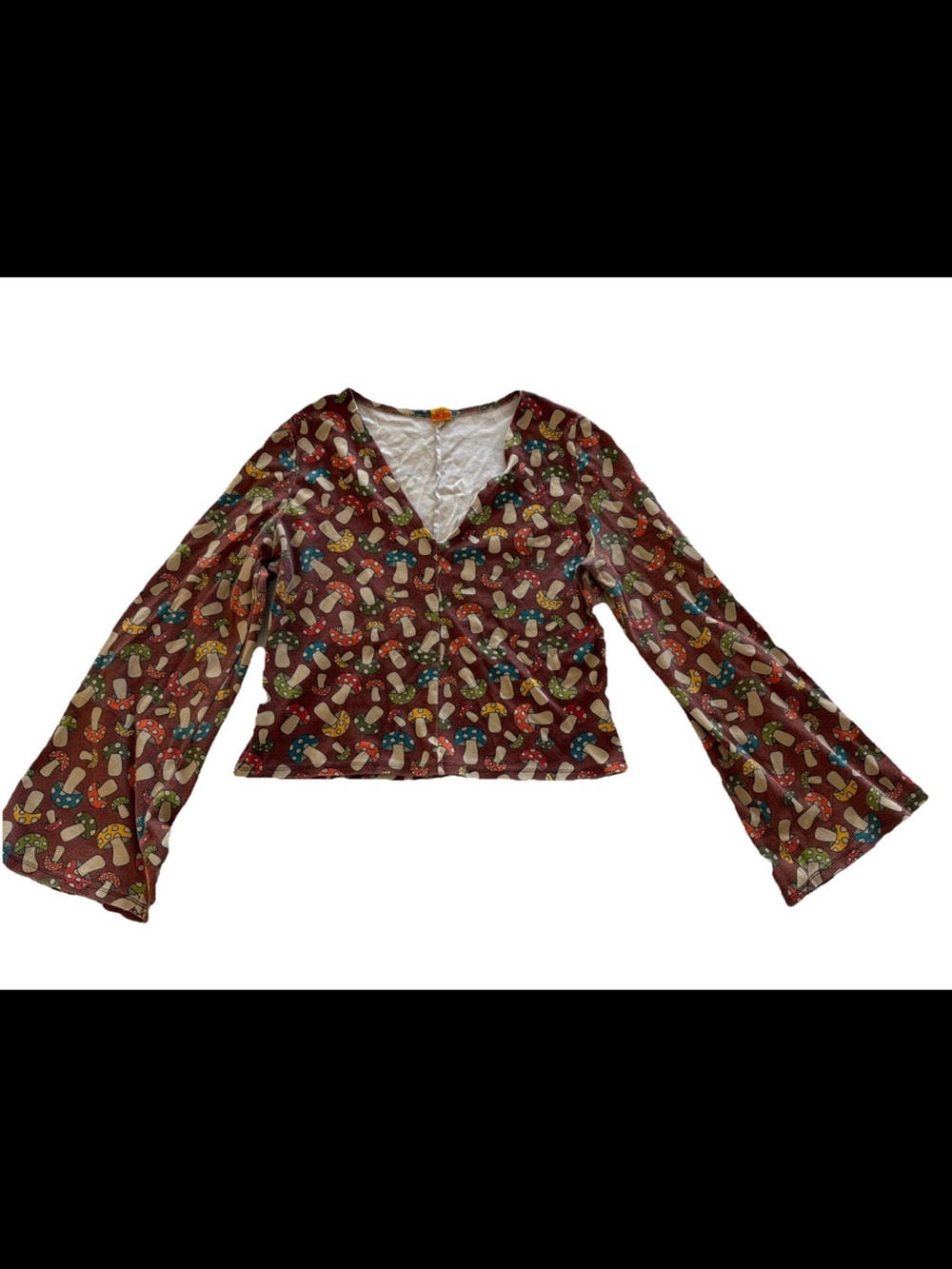 K.S. Garner Mushroom Top Bell Sleeve Blouse 70s Cottagecore Retro Boho Boutique